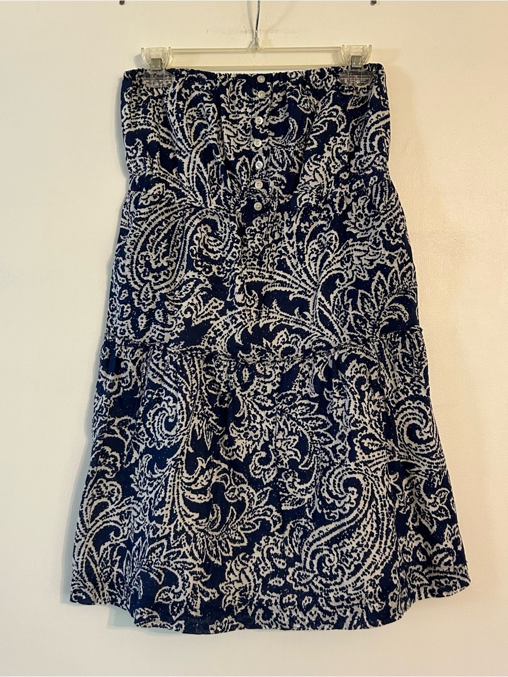 American Eagle Outfitters Navy & White Paisley Women’s Strapless Mini Dress Sz 8